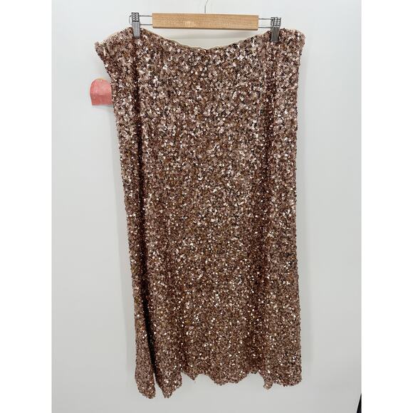 Arula Rose Gold Pink Sequin Maxi Skirt Stretch Elastic‎ Waist Women Size 1X NWT - Picture 2 of 8